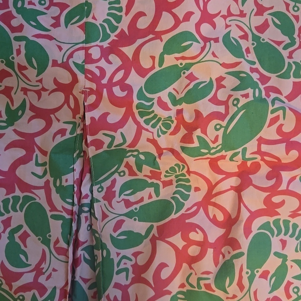 NWOT L.L. Bean Pink and Green A-Line Skirt Lobster And Crab Print - Picture 2 of 4